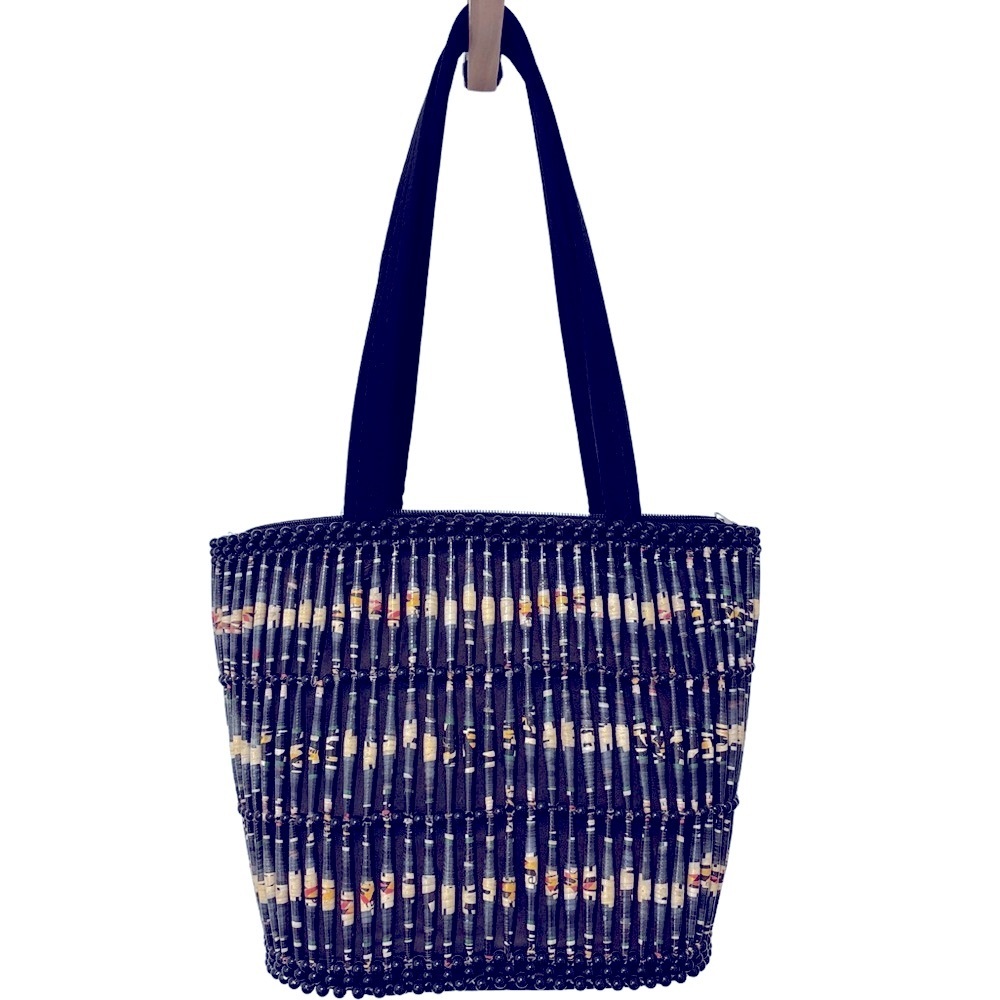 Handmade African Black and‎ Multicolor Woven Tote Bag